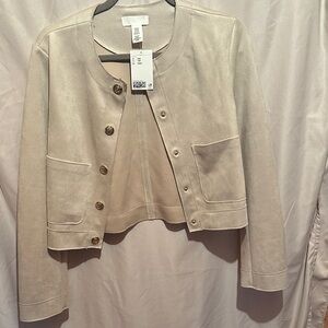 H&M Cream faux suede Button Jacket with Pocket Detail